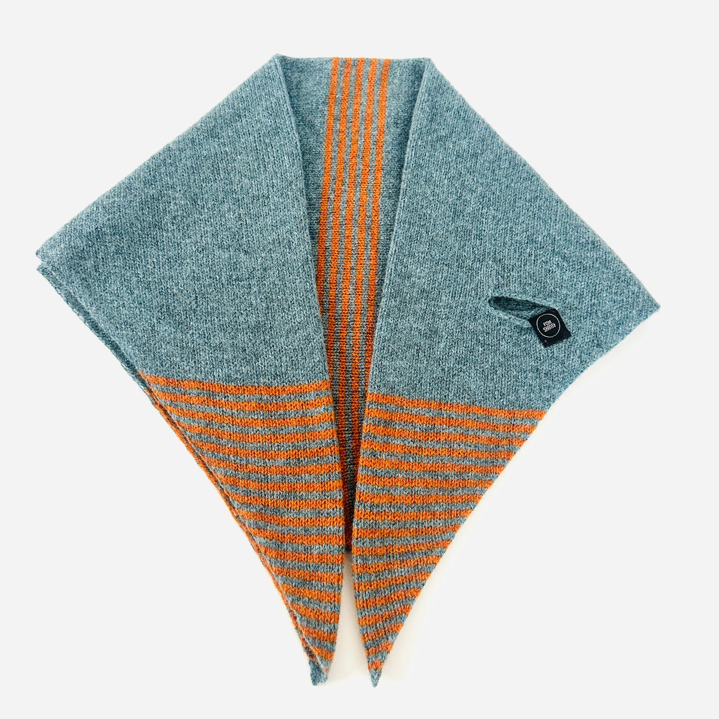 Caspian Blue and Rust Lambswool Striped Middle and Tips Pull Through Kerchief