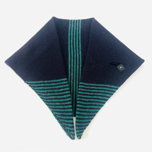 Navy Blue and Cossack Green Lambswool Striped Middle and Tips Pull Through Kerchief