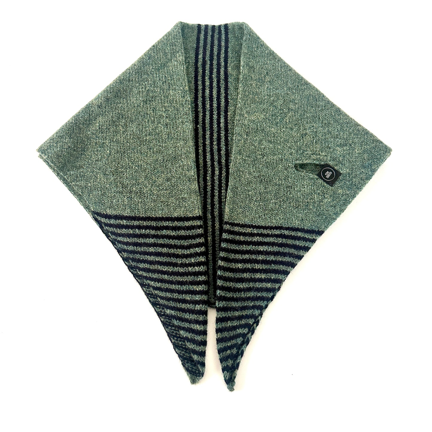 Peacock Green and Navy Blue Lambswool Striped Middle and Tips Pull Through Kerchief