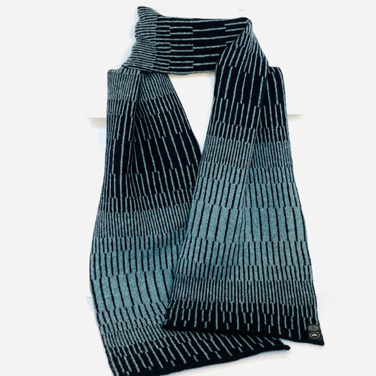 Blue Caspian and Navy Lambswool Striped Scarf Pom Shanty Knitwear
