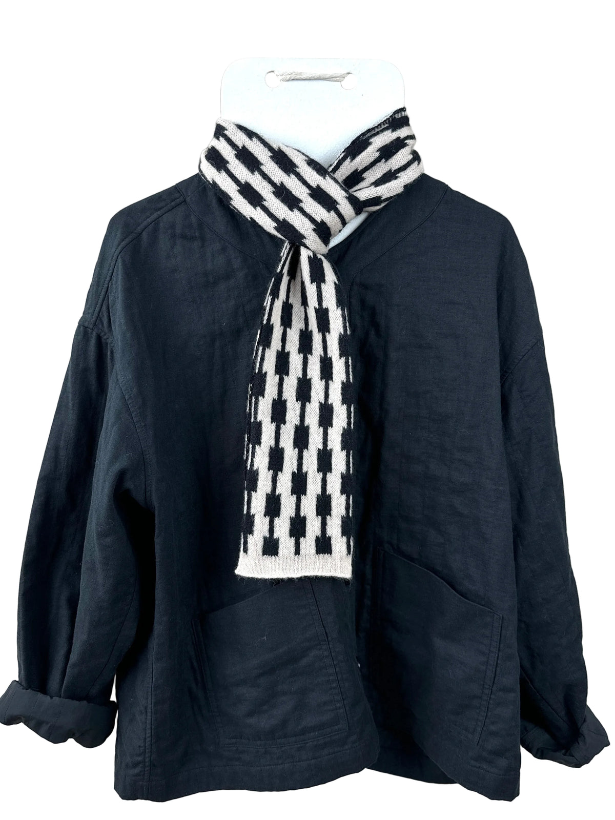 Black and Oatmeal Lambswool Pulse Skinny Scarf