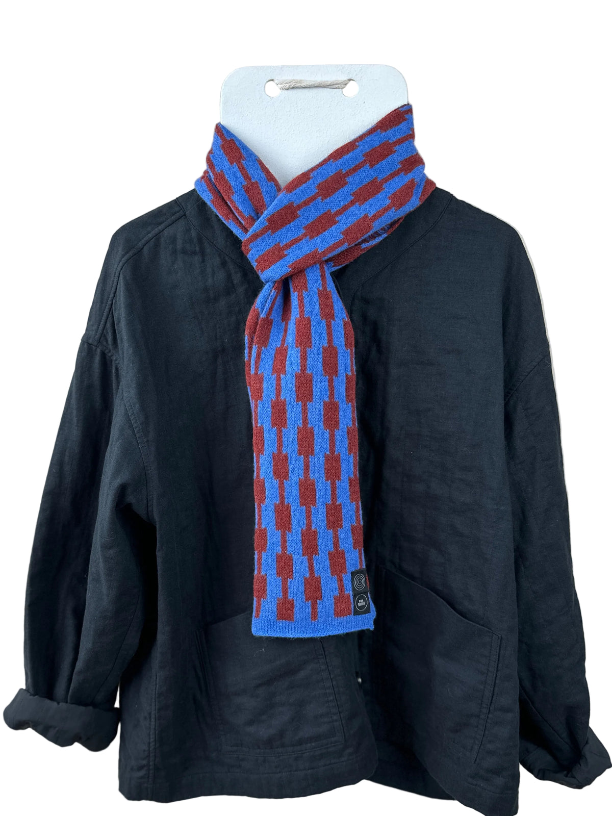 Cornflower Blue & Sienna Brown Lambswool Pulse Skinny Scarf