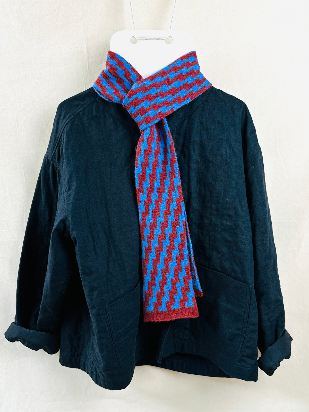 Cornflower Blue & Sienna Brown Lambswool Rick Rack Skinny Scarf