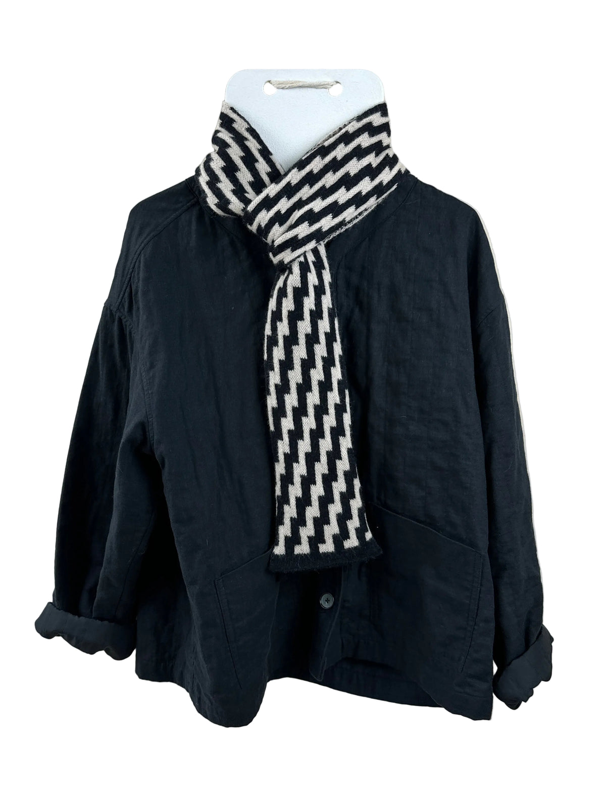 Black & Oatmeal Lambswool Rick Rack Skinny Scarf