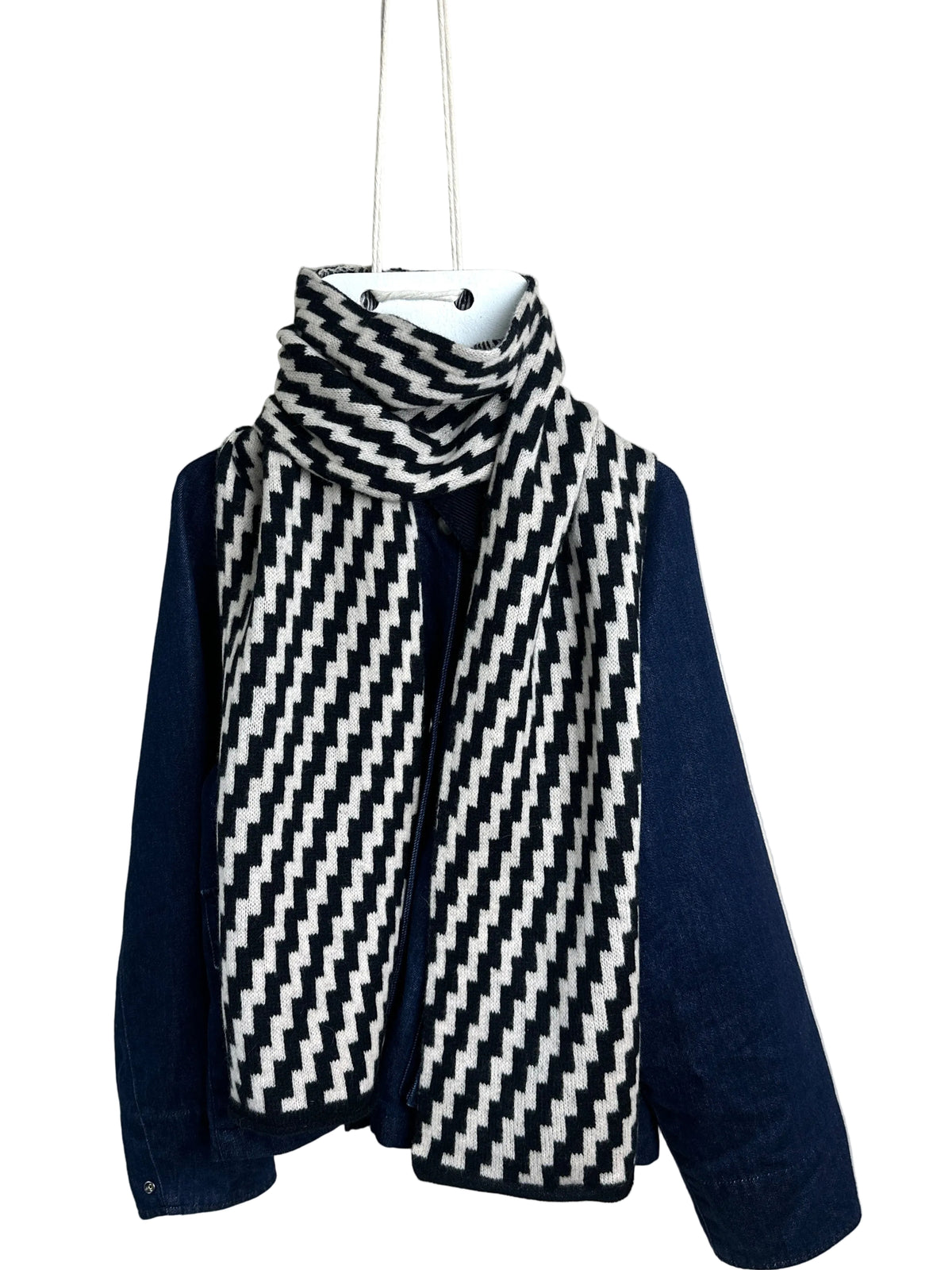 Black & Oatmeal Lambswool Rick Rack Scarf