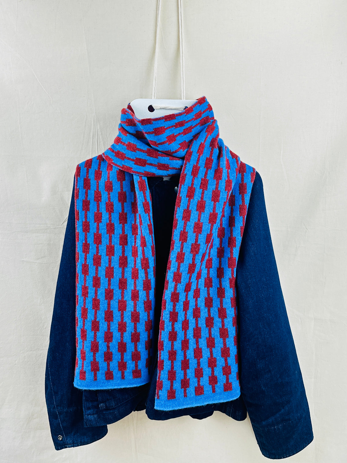 Cornflower Blue and Sienna Brown Lambswool Pulse Scarf