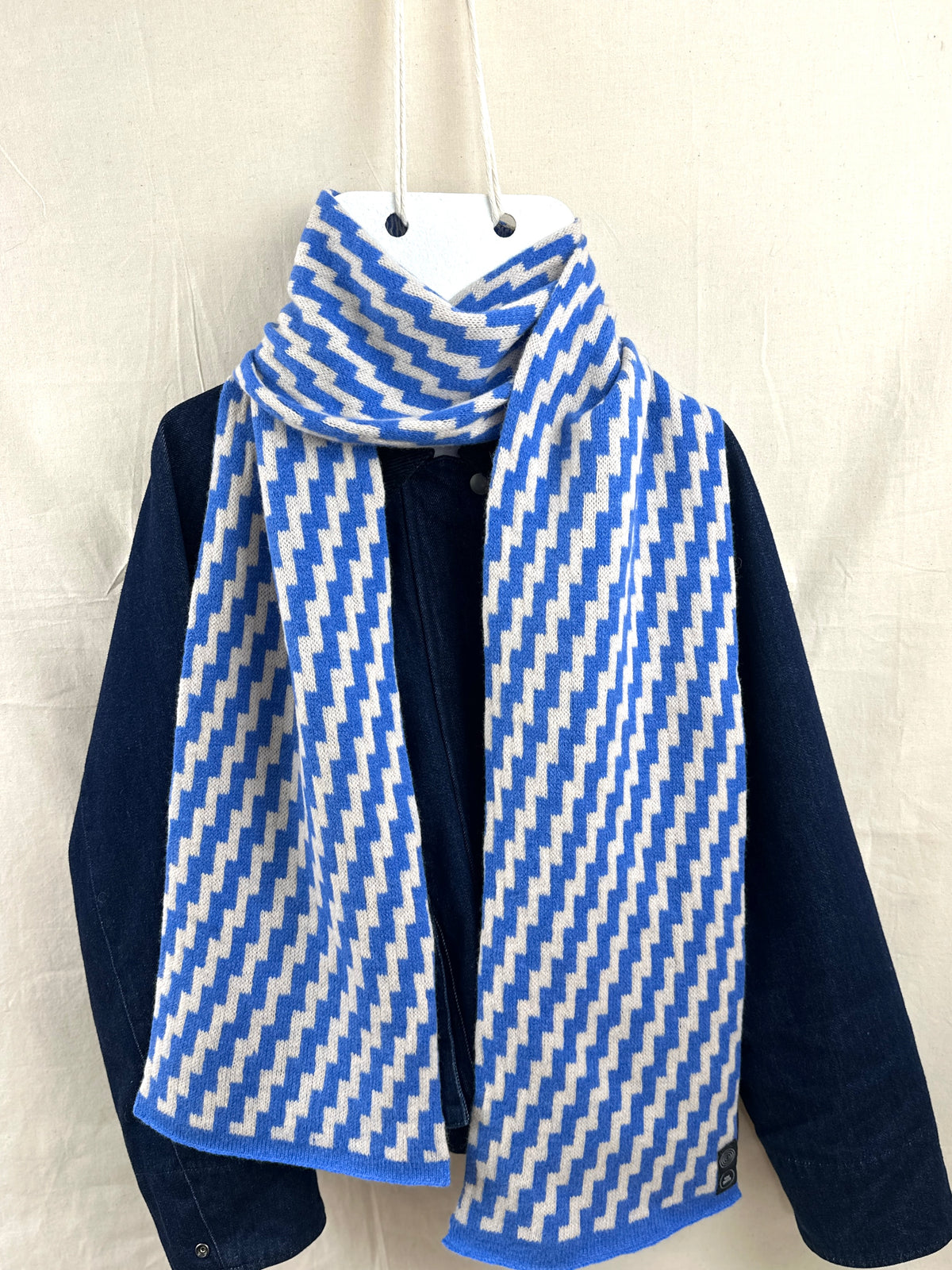 Cornflower Blue & Oatmeal Lambswool Rick Rack Scarf