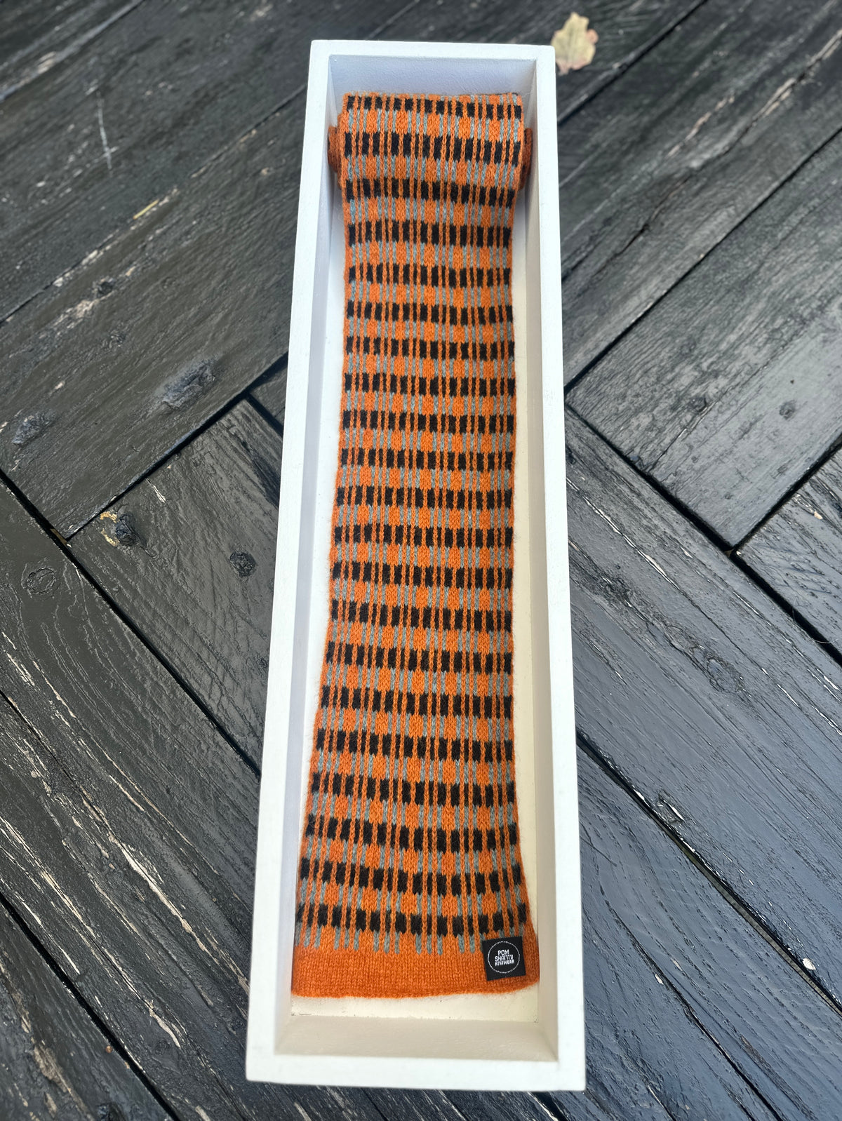 Rust, Caspian Blue & Black Merino Lambswool Skinny Scarf
