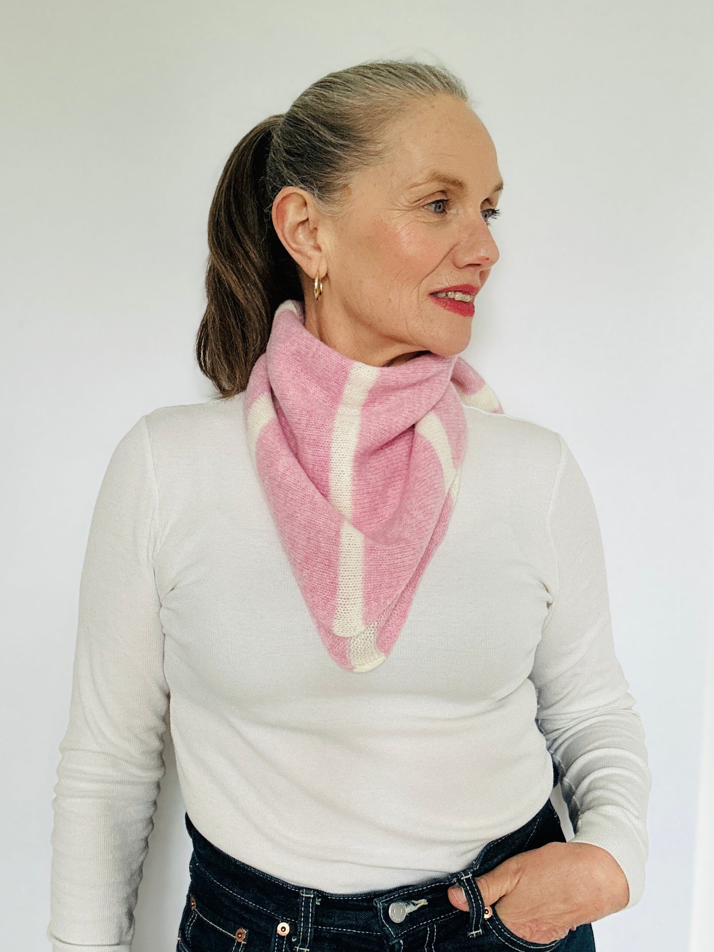 Pink and Ecru Middle Stripe Kerchief