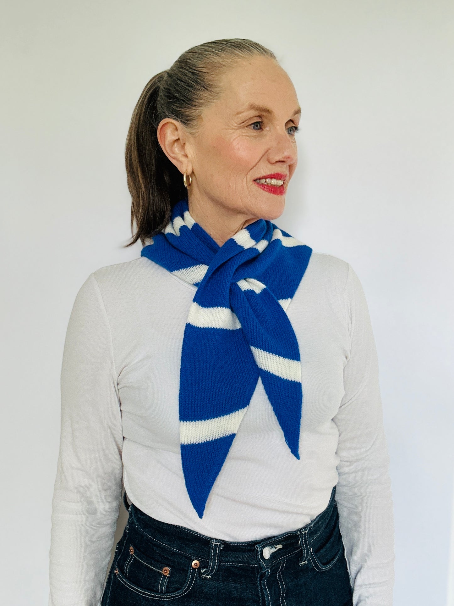 Bright Blue and Ecru Middle Stripe Kerchief