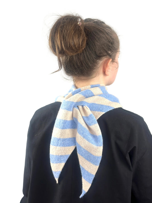 Pale Blue & Oatmeal Single-Layered Wide Striped Pull-Through Kerchief