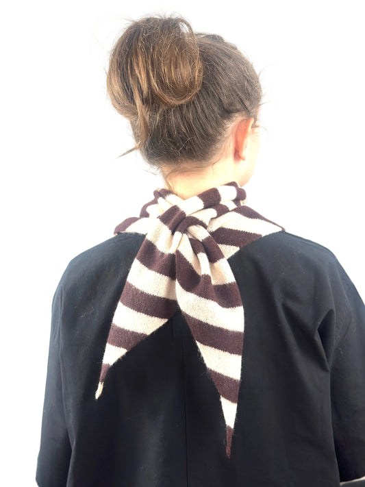 Brown & Oatmeal Single-Layered Wide Striped Pull-Through Kerchief