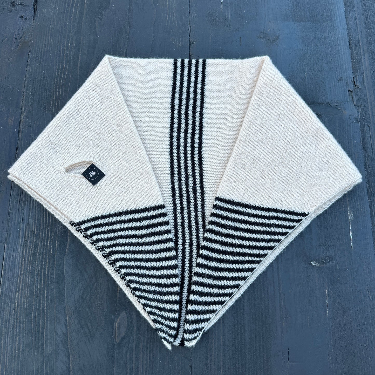 Black and Oatmeal Lambswool Striped Middle and Tips Pull Through Kerchief