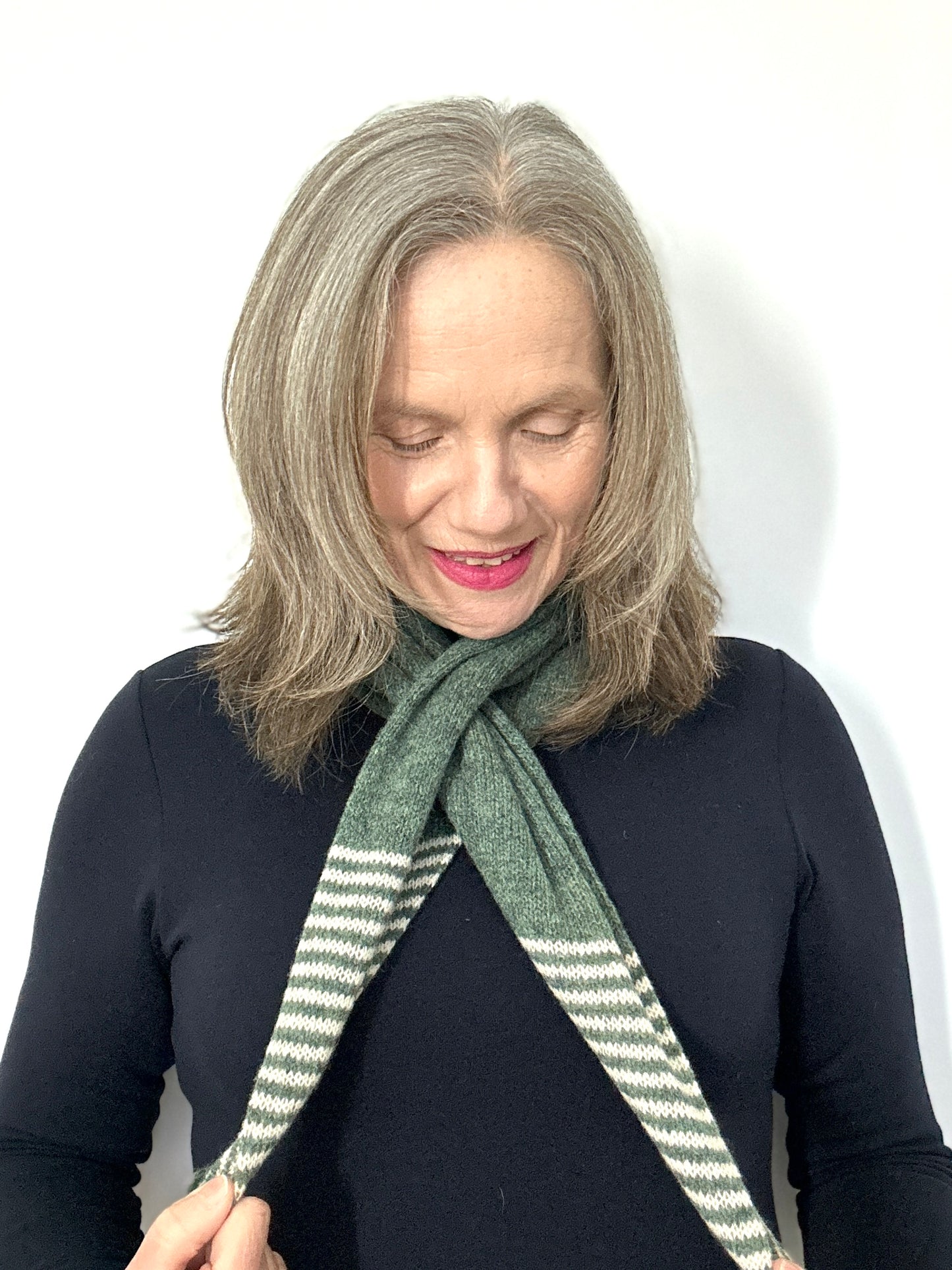 Peacock Green & Oatmeal Lambswool Striped Pull-Through Kerchief