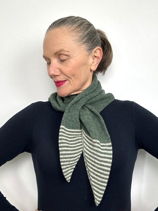 Peacock Green & Oatmeal Lambswool Striped Pull-Through Kerchief