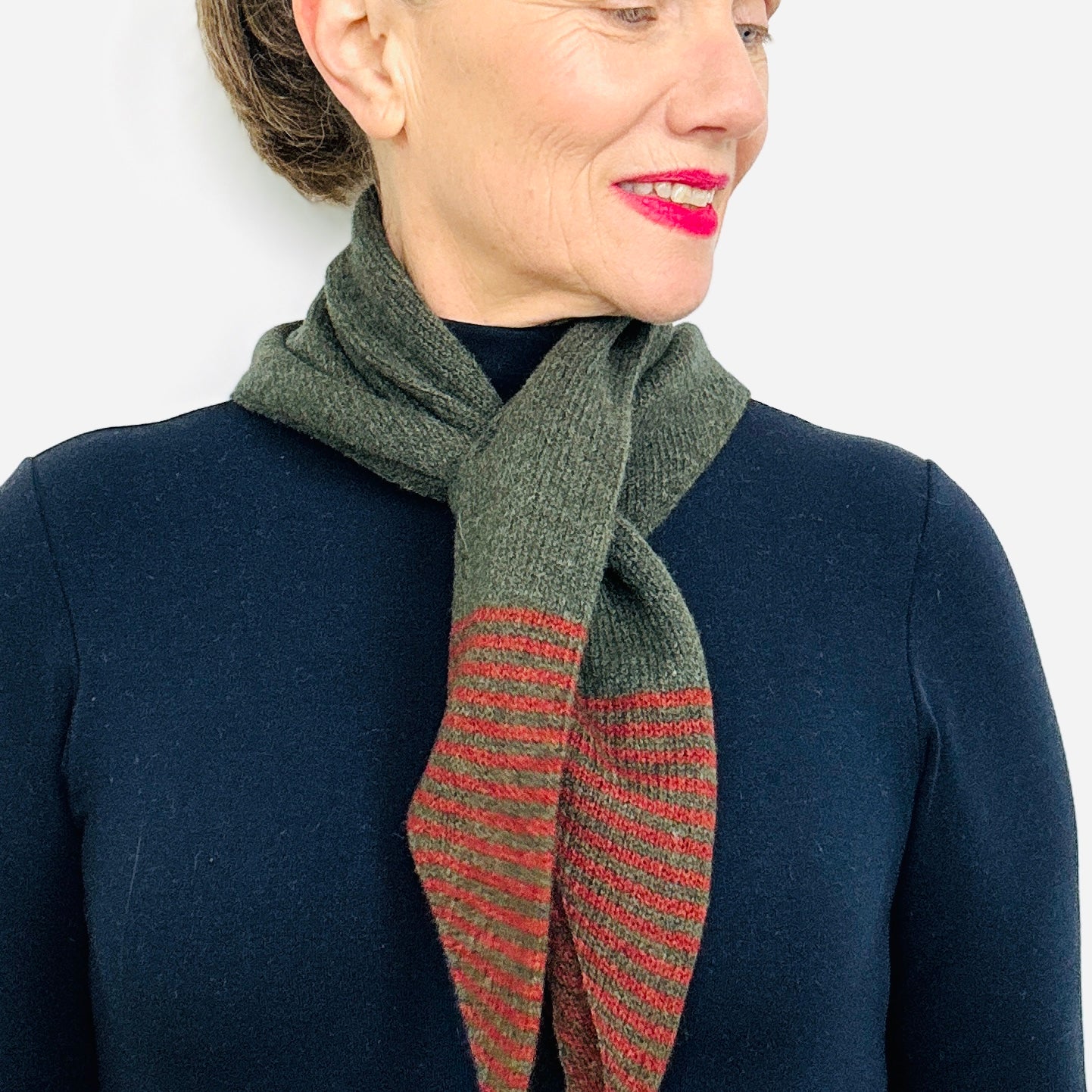 Olive Green & Sienna Brown Lambswool Striped Pull-Through Kerchief