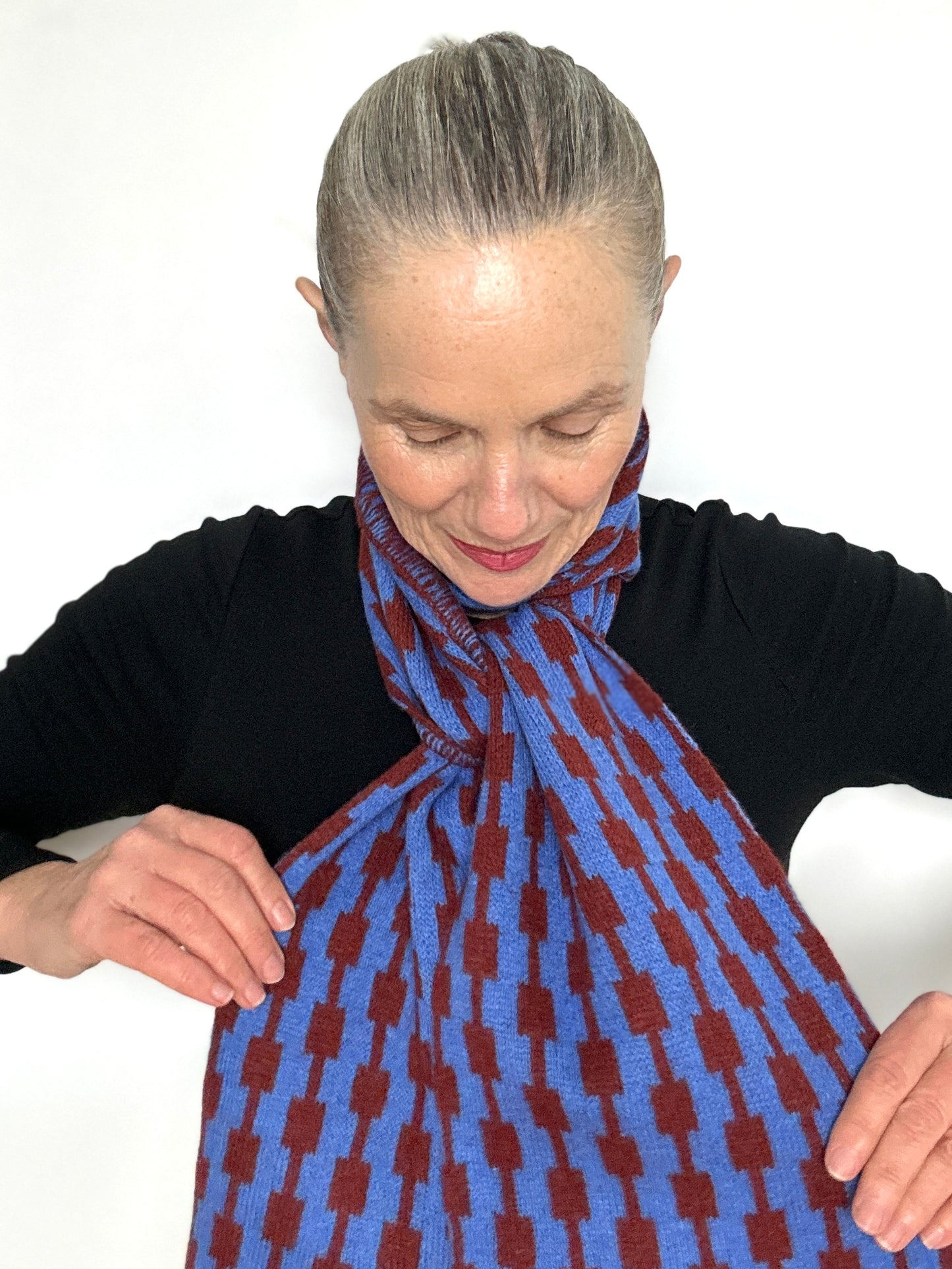 Cornflower Blue and Sienna Brown Lambswool Pulse Scarf