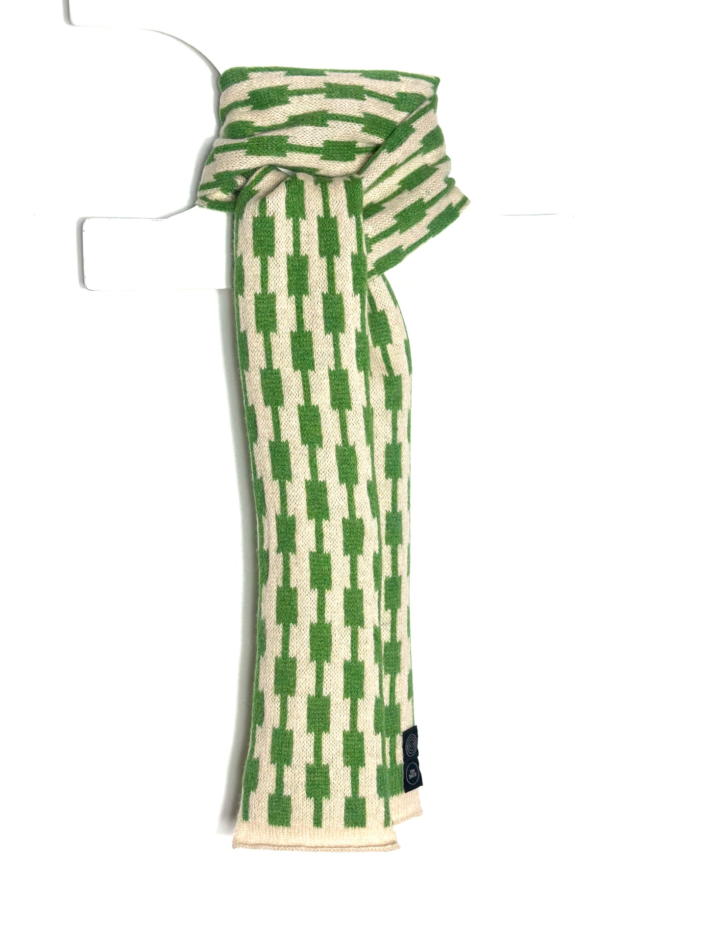 Watercress Green & Oatmeal Lambswool Pulse Skinny Scarf