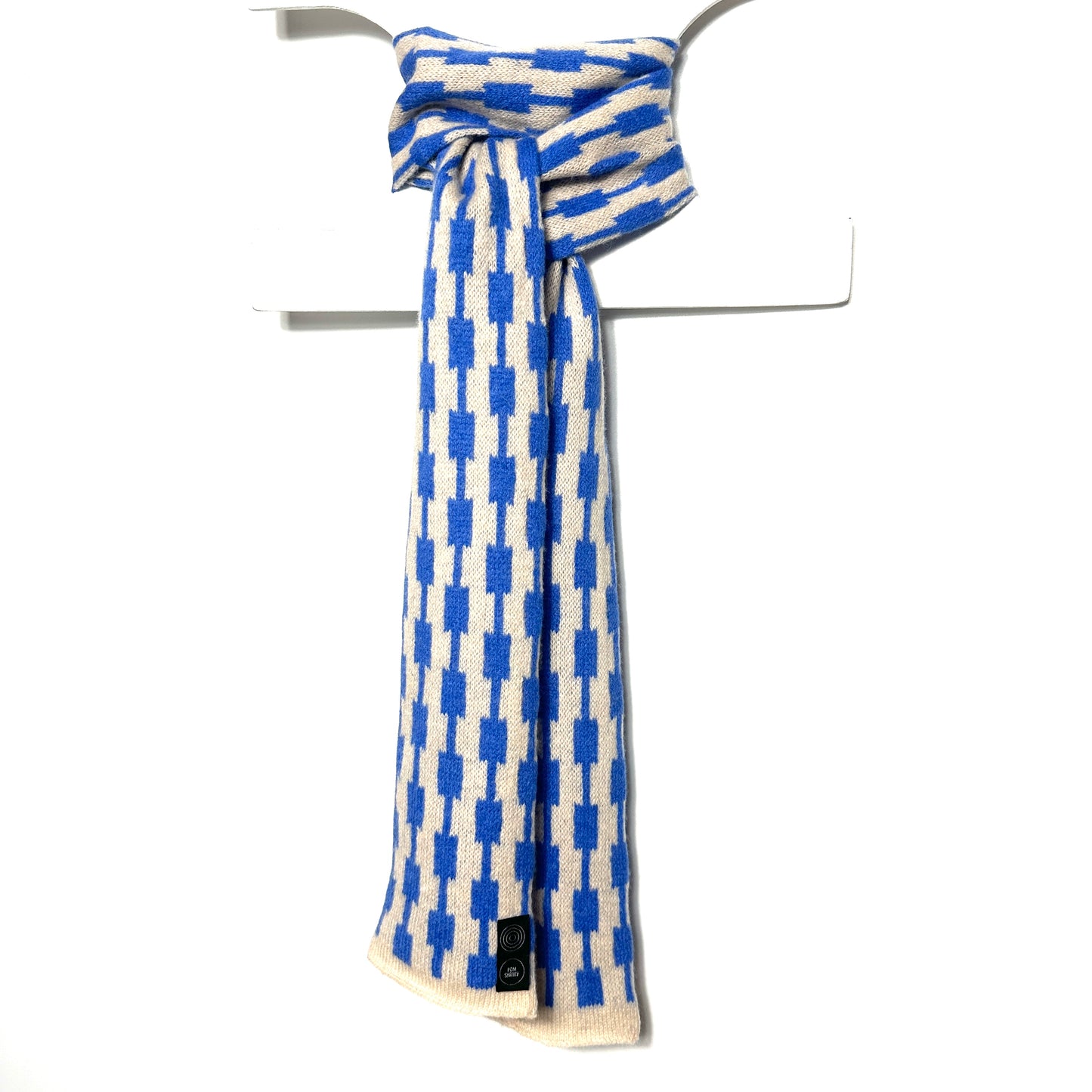 Cornflower Blue & Oatmeal Lambswool Pulse Skinny Scarf