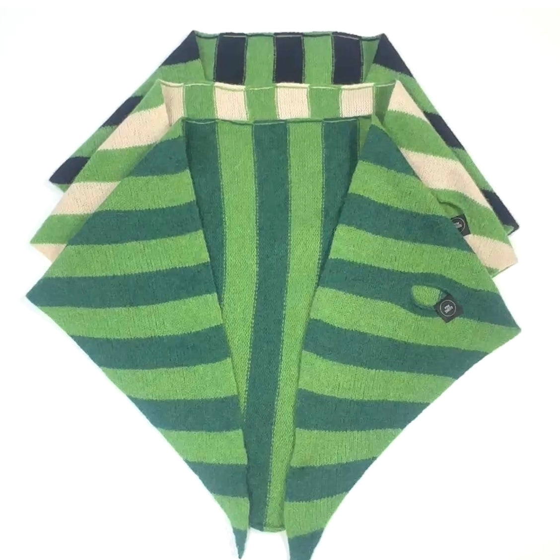 Watercress Green & Navy Blue Single-Layered Striped Pull-Through Kerchief