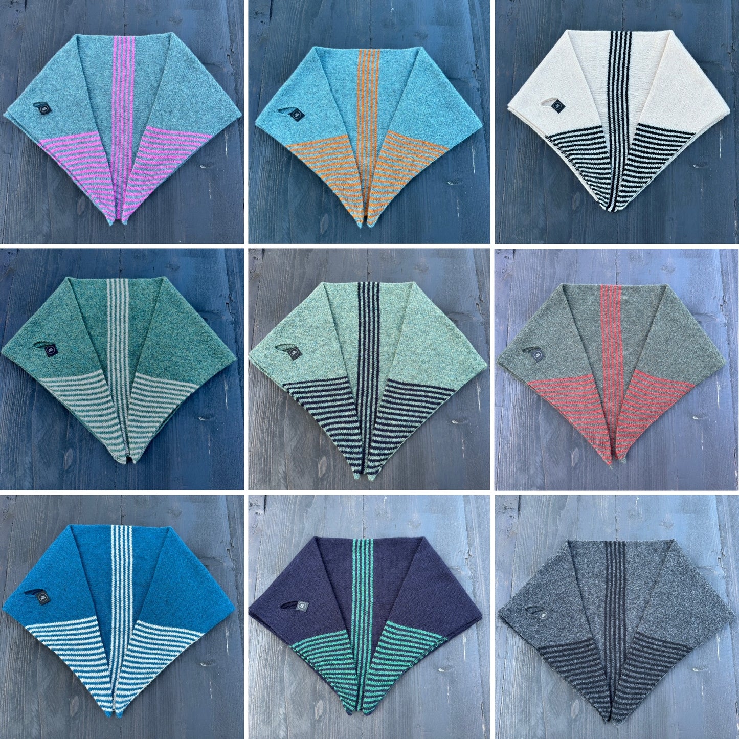 Caspian Blue and Pink Lambswool Striped Middle and Tips Pull Through Kerchief