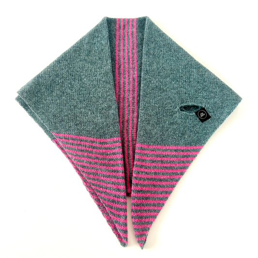 Caspian Blue and Pink Lambswool Striped Middle and Tips Pull Through Kerchief