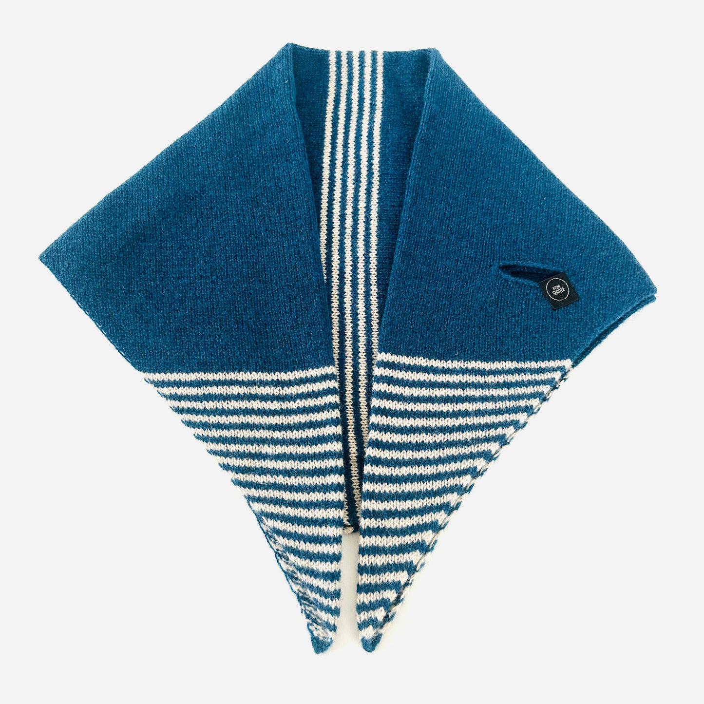 Diesel Blue and Oatmeal Lambswool Striped Middle and Tips Pull Through Kerchief