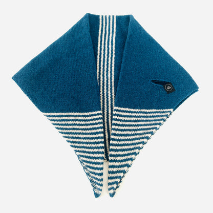 Diesel Blue and Oatmeal Lambswool Striped Middle and Tips Pull Through Kerchief