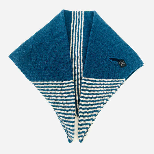 Diesel Blue and Oatmeal Lambswool Striped Middle and Tips Pull Through Kerchief