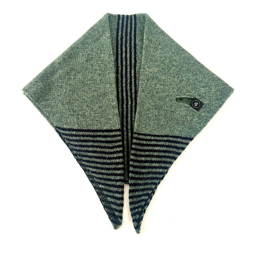Peacock Green and Navy Blue Lambswool Striped Middle and Tips Pull Through Kerchief