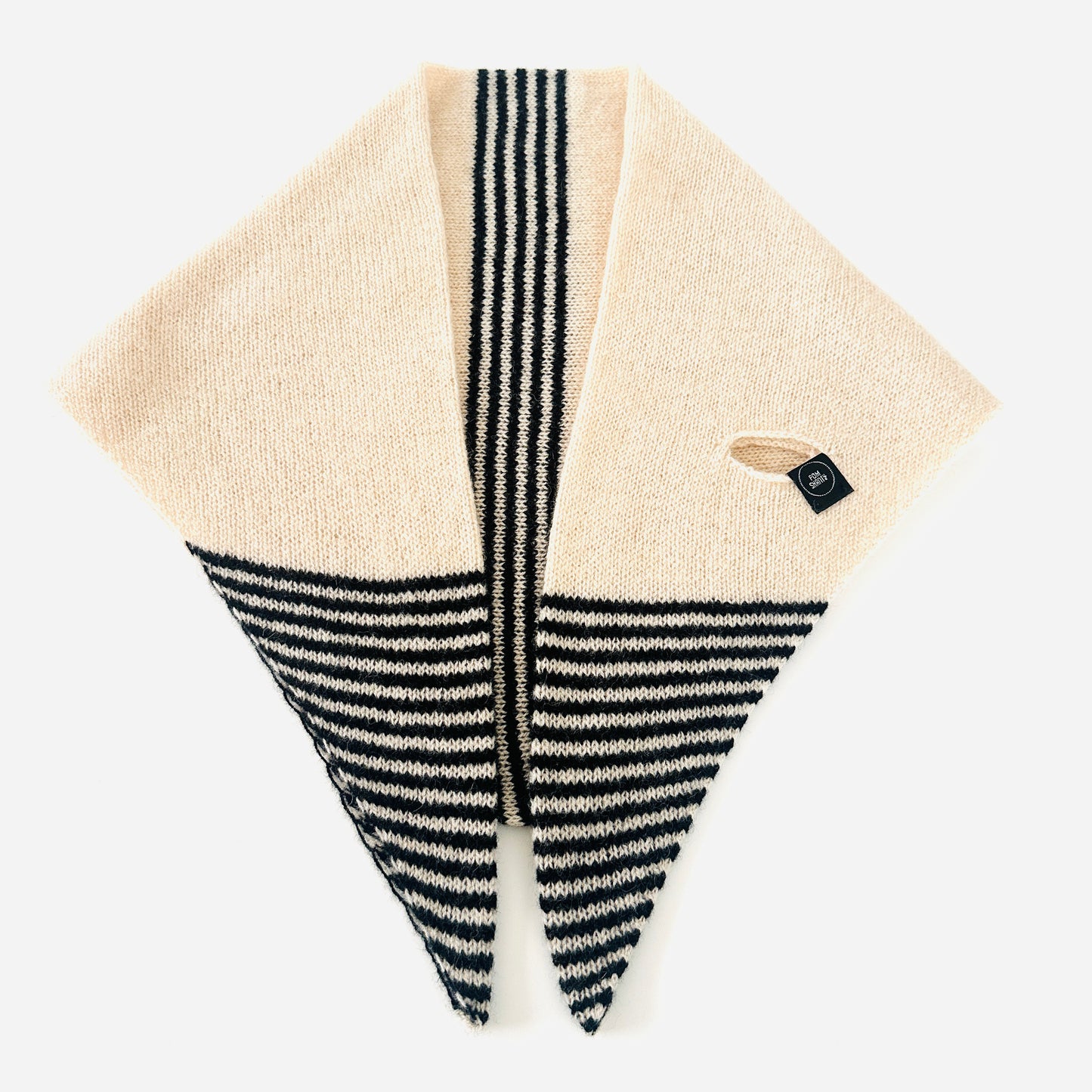 Black and Oatmeal Lambswool Striped Middle and Tips Pull Through Kerchief