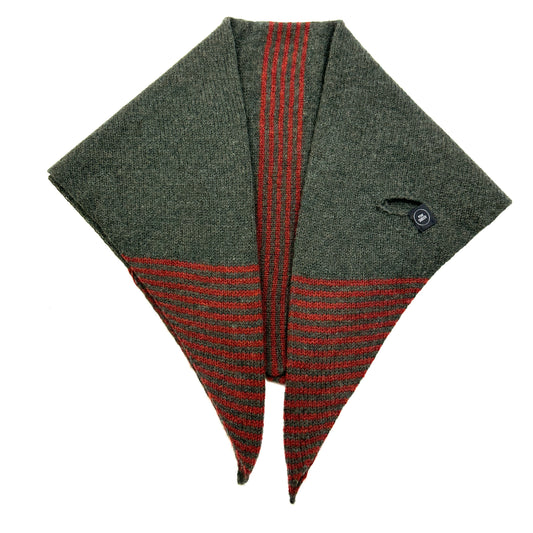 Olive Green and Sienna Brown Lambswool Striped Middle and Tips Pull Through Kerchief