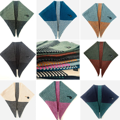 Navy Blue and Cossack Green Lambswool Striped Middle and Tips Pull Through Kerchief