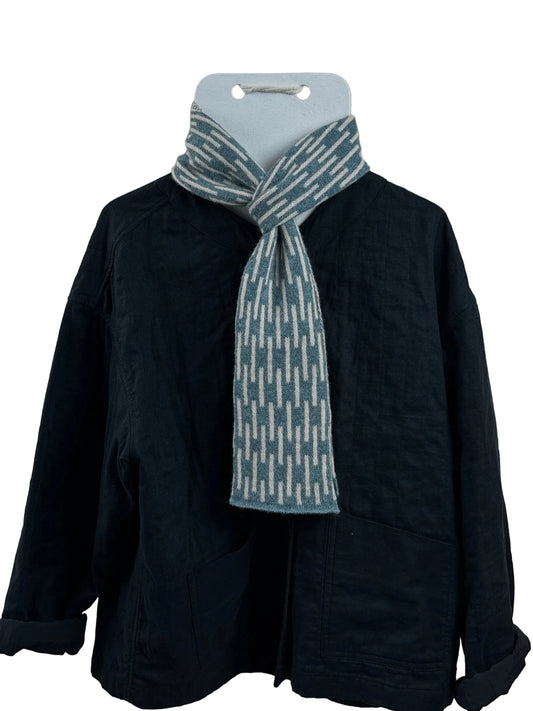 Caspian Blue and Oatmeal Lambswool Rain Skinny Scarf