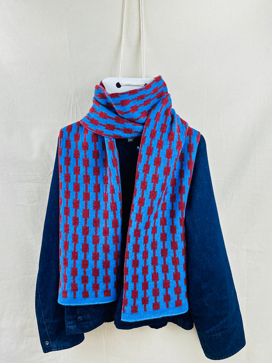 Cornflower Blue and Sienna Brown Lambswool Pulse Scarf