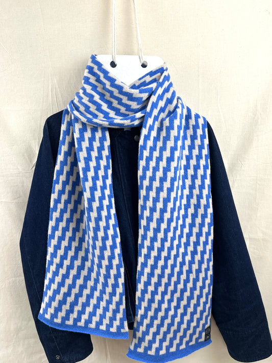 Cornflower Blue & Oatmeal Lambswool Rick Rack Scarf