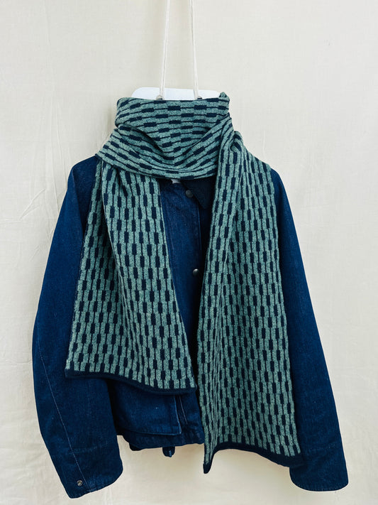 Peacock Green & Navy Blue Lambswool Cascade Scarf