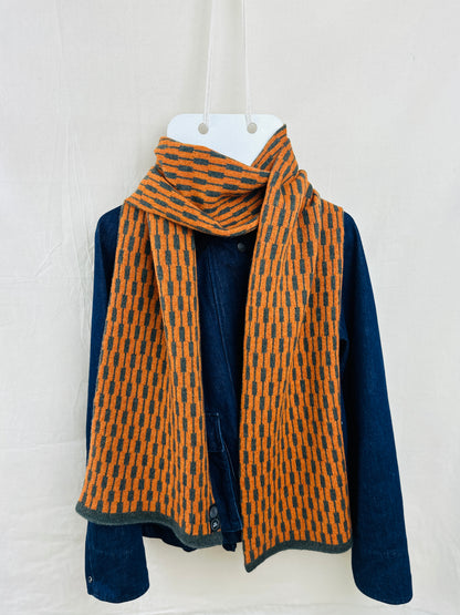 Rust & Olive Green Lambswool Cascade Scarf