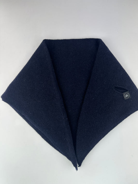 laid flat merino lambswool double layer solid colour, navy blue pull through triangle scarf / kerchief / neckerchief for women, men, unisex.