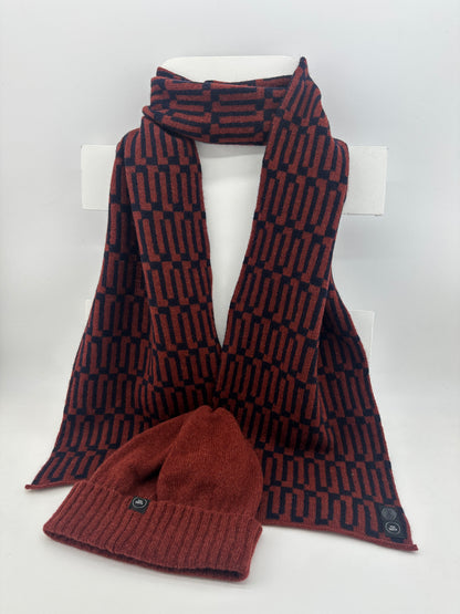 Sienna Brown and Navy Blue Lambswool Link Scarf