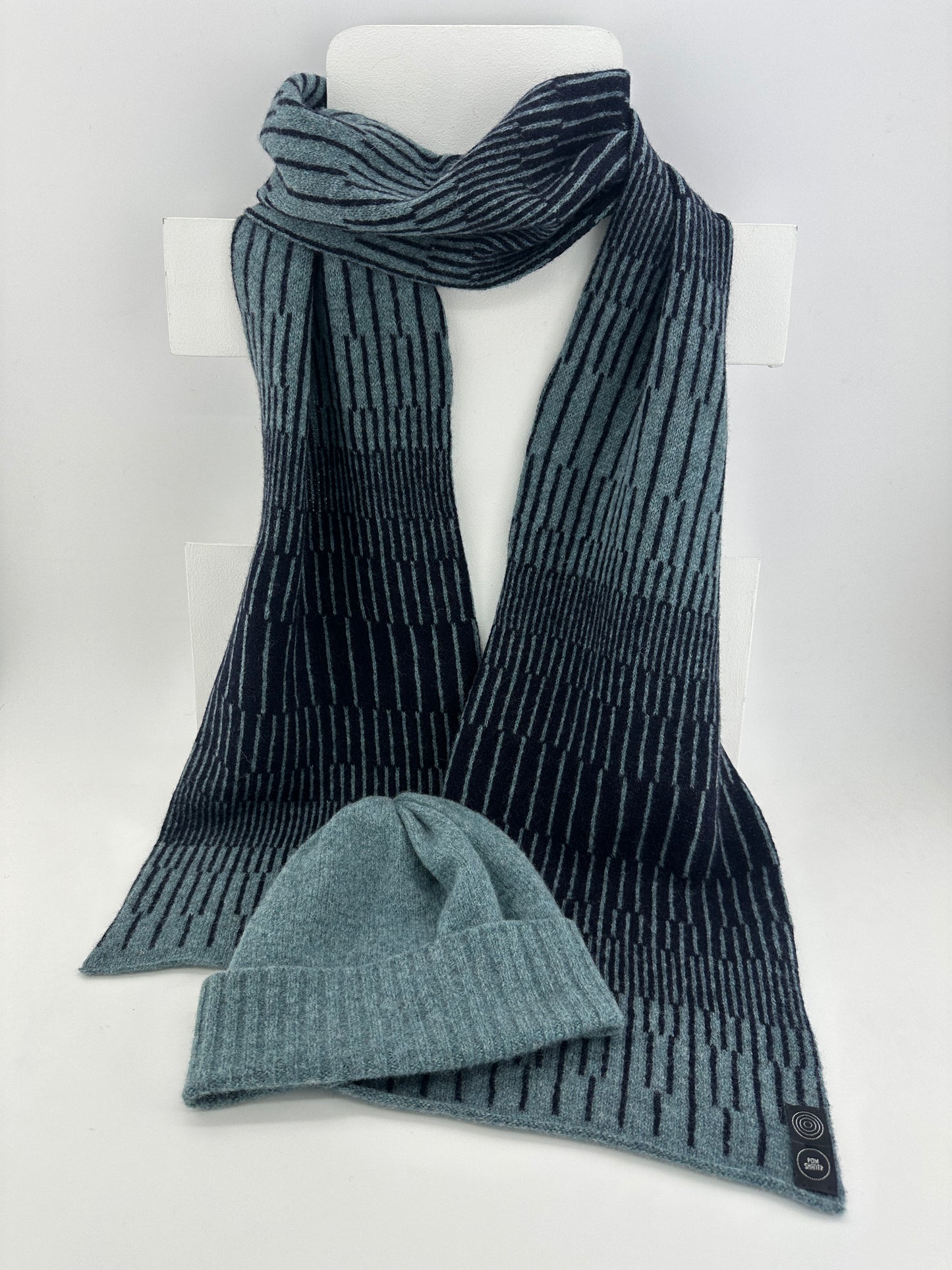 Caspian Blue and Navy Blue Lambswool Reverb Scarf