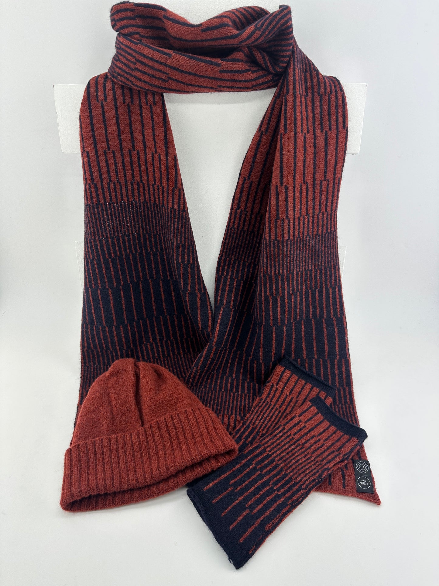 Sienna Brown and Navy Blue Lambswool Reverb Scarf