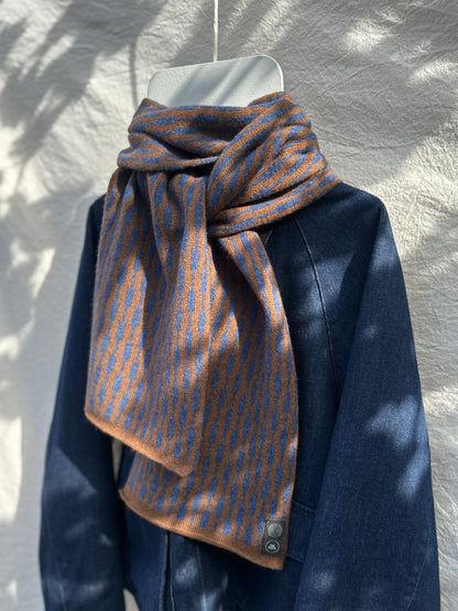 Rhapsody Blue and Spaniel Brown Lambswool Cascade Scarf