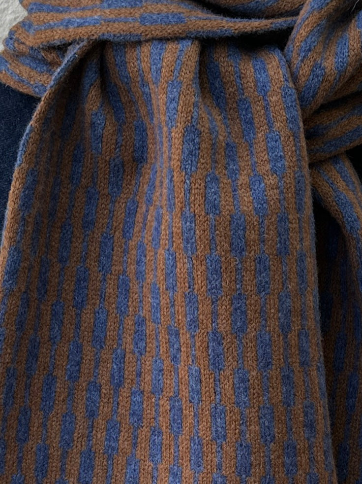 Rhapsody Blue and Spaniel Brown Lambswool Cascade Scarf