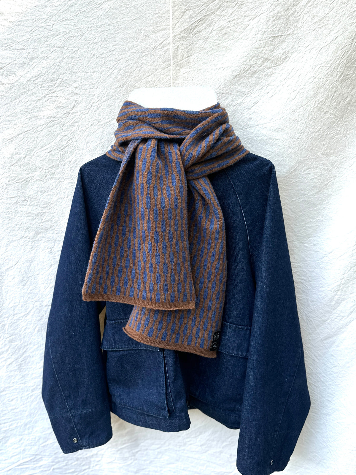 Rhapsody Blue and Spaniel Brown Lambswool Cascade Scarf