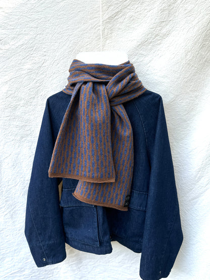 Rhapsody Blue and Spaniel Brown Lambswool Cascade Scarf