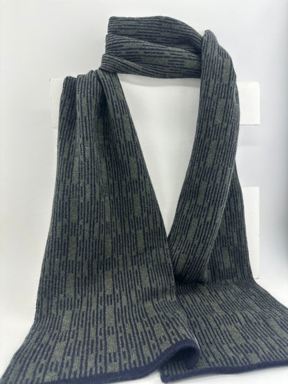 Olive Green and Navy Blue Lambswool Raindrop Scarf