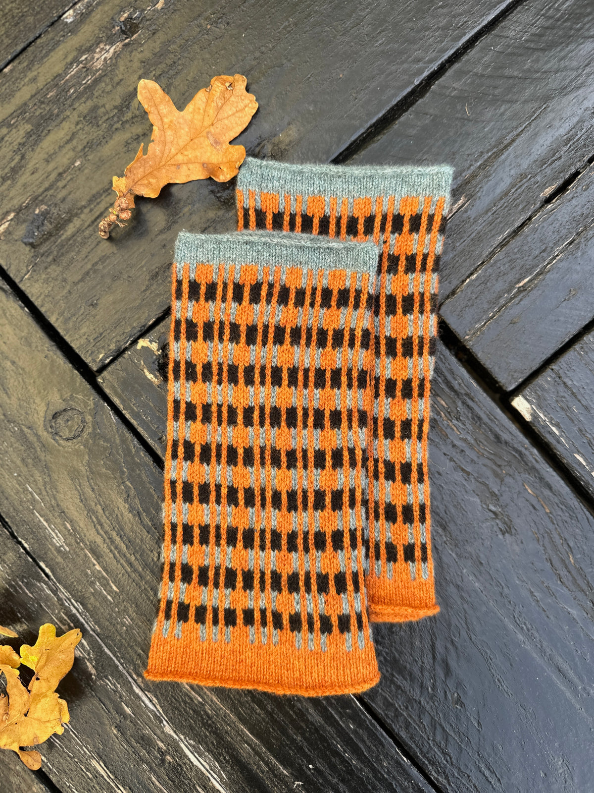 Rust, Caspian Blue & Black Merino Lambswool Wristie