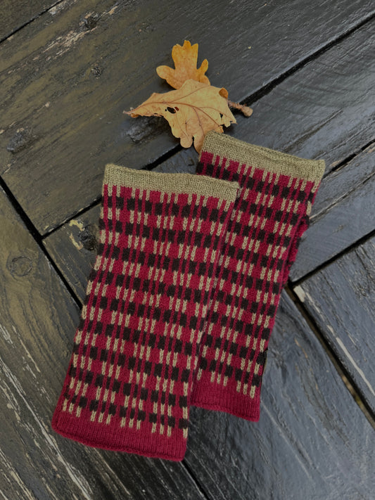 Burgundy, Olive & Black Merino Lambswool Wristie