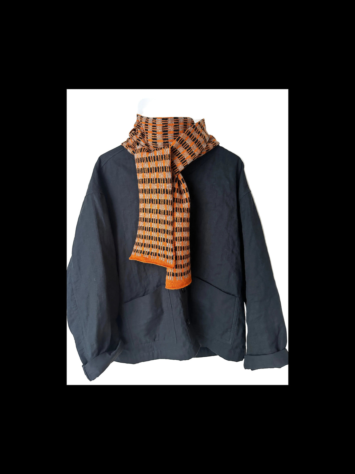 Rust, Caspian Blue & Black Merino Lambswool Skinny Scarf